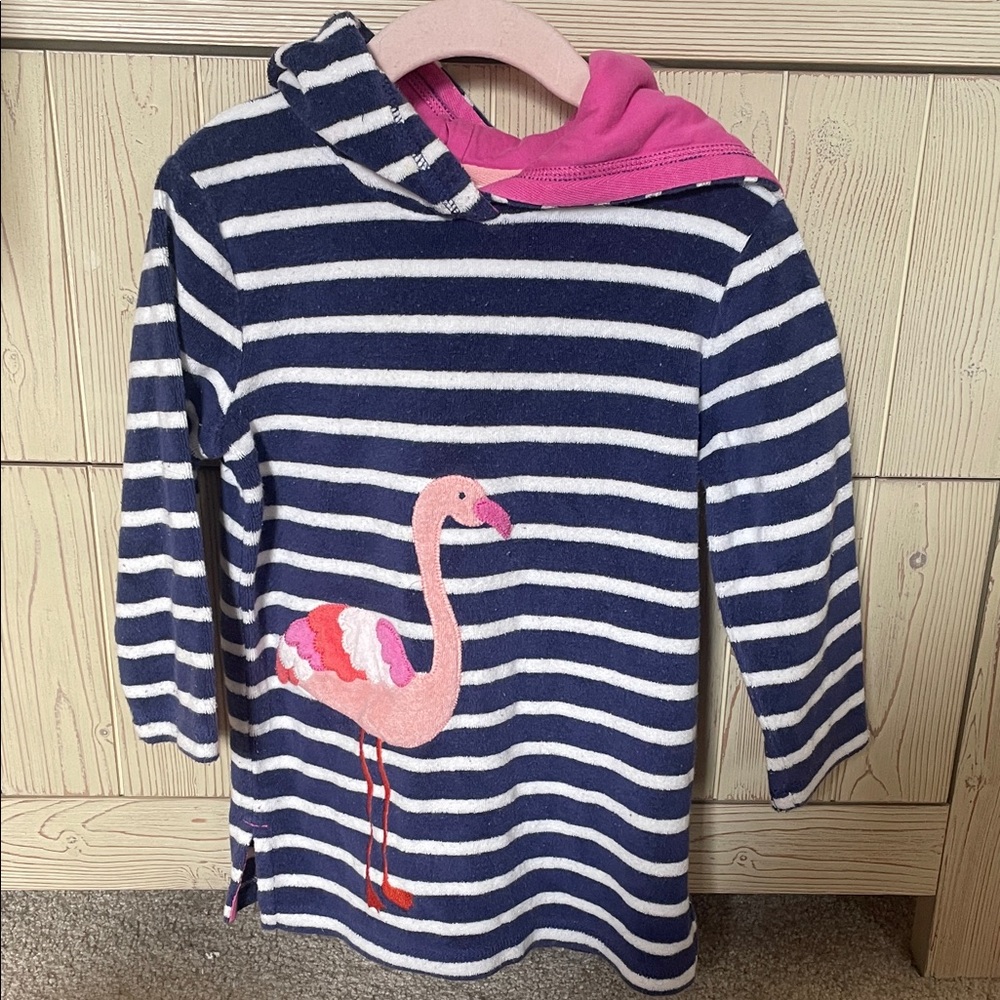 Striped Navy and Pink Flamingo Kids Hoodie